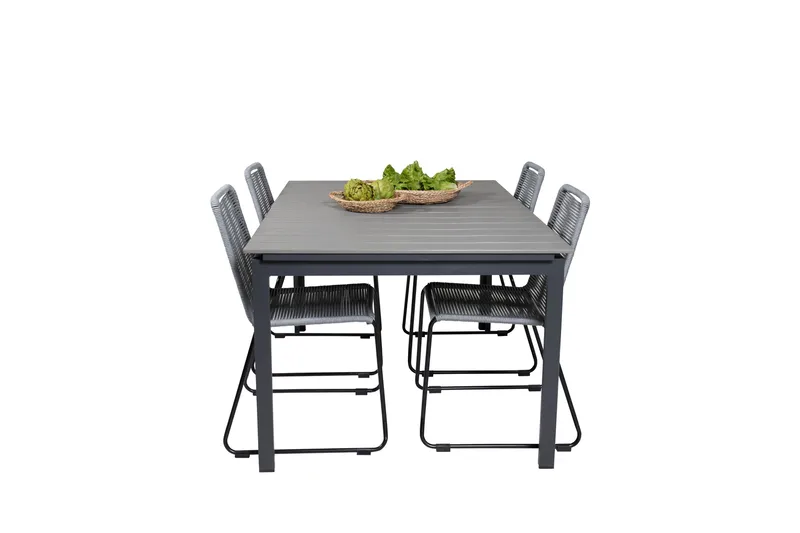 Levels Förlängningsbar Matgrupp 160-240 cm + 4 st Lindos Matstol Sv - Grå/Svart - Utemöbler - Utegrupp - Matgrupper utomhus