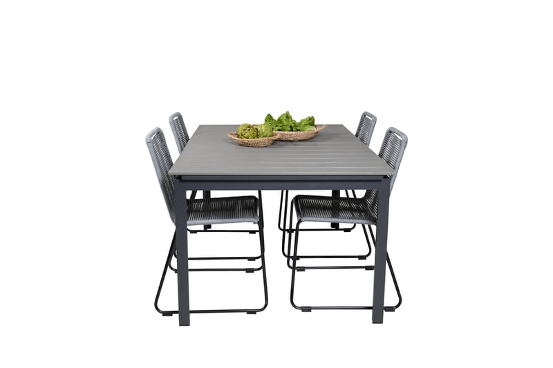 Levels Förlängningsbar Matgrupp 160-240 cm + 4 st Lindos Matstol Sv - Grå/Svart - Utemöbler - Utegrupp - Matgrupper utomhus