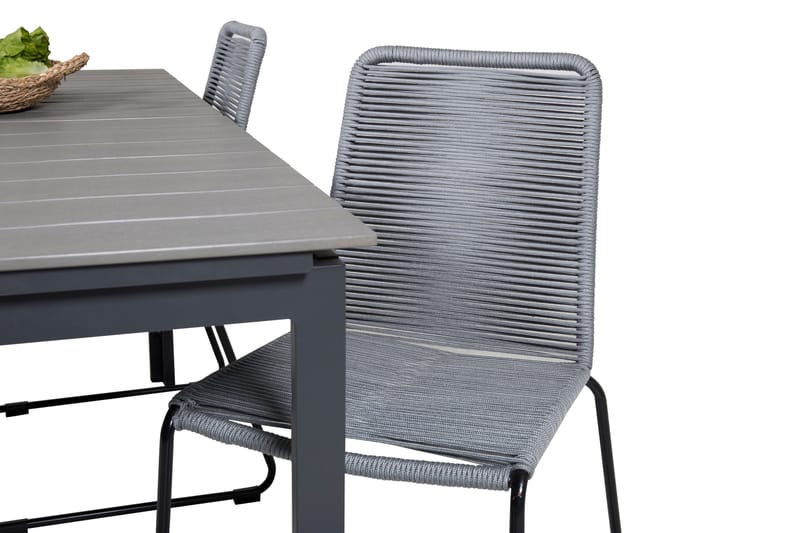 Levels Förlängningsbar Matgrupp 160-240 cm + 4 st Lindos Matstol Sv - Grå/Svart - Utemöbler - Utegrupp - Matgrupper utomhus