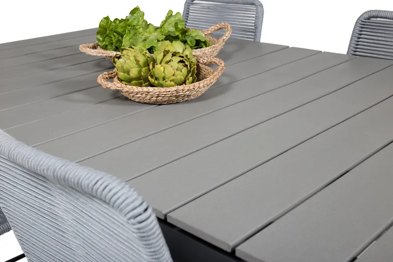 Levels Förlängningsbar Matgrupp 160-240 cm + 4 st Lindos Matstol Sv - Grå/Svart - Utemöbler - Utegrupp - Matgrupper utomhus