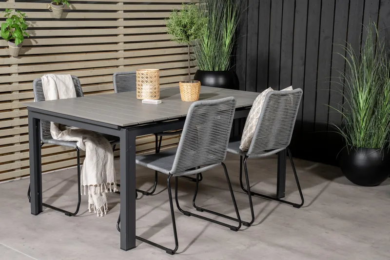 Levels Förlängningsbar Matgrupp 160-240 cm + 4 st Lindos Matstol Sv - Grå/Svart - Utemöbler - Utegrupp - Matgrupper utomhus