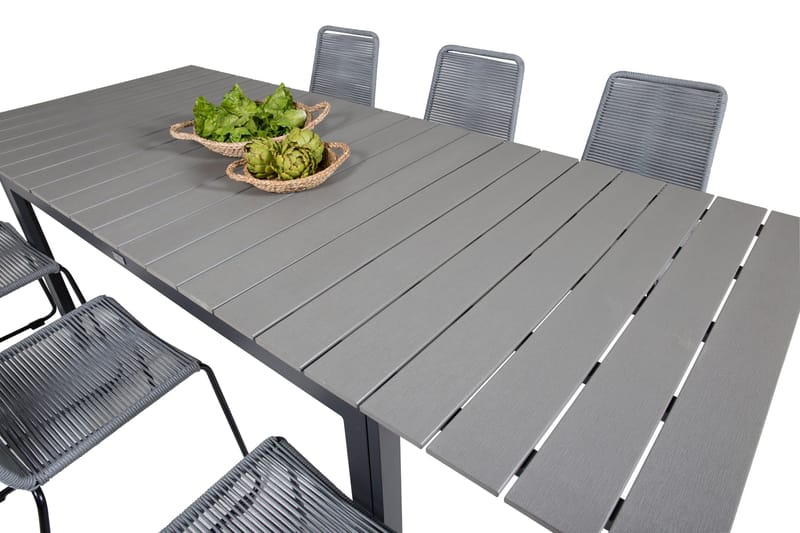 Levels Förlängningsbar Matgrupp 160cm + 6 Lindos Stolar Svar - Svart/Grå - Utemöbler - Utegrupp - Matgrupper utomhus