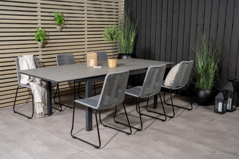 Levels Förlängningsbar Matgrupp 160cm + 6 Lindos Stolar Svar - Svart/Grå - Utemöbler - Utegrupp - Matgrupper utomhus