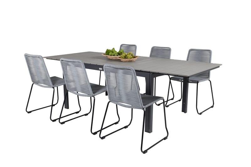 Levels Förlängningsbar Matgrupp 160cm + 6 Lindos Stolar Svar - Svart/Grå - Utemöbler - Utegrupp - Matgrupper utomhus