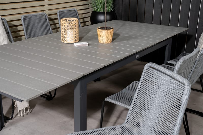 Levels Förlängningsbar Matgrupp 160cm + 6 Lindos Stolar Svar - Svart/Grå - Utemöbler - Utegrupp - Matgrupper utomhus