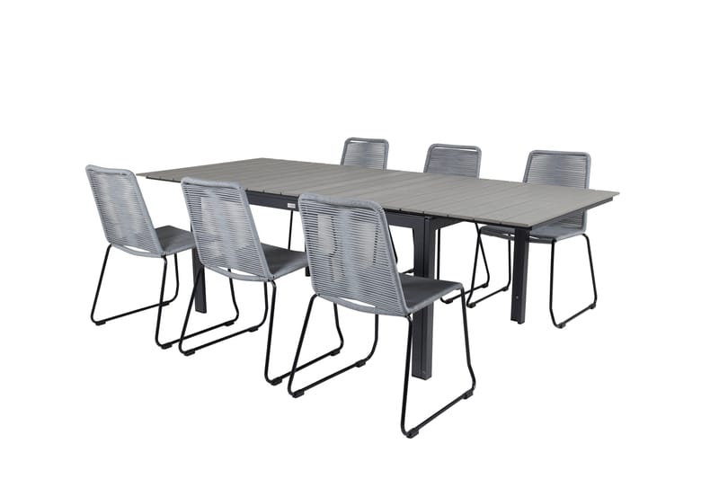 Levels Förlängningsbar Matgrupp 160cm + 6 Lindos Stolar Svar - Svart/Grå - Utemöbler - Utegrupp - Matgrupper utomhus