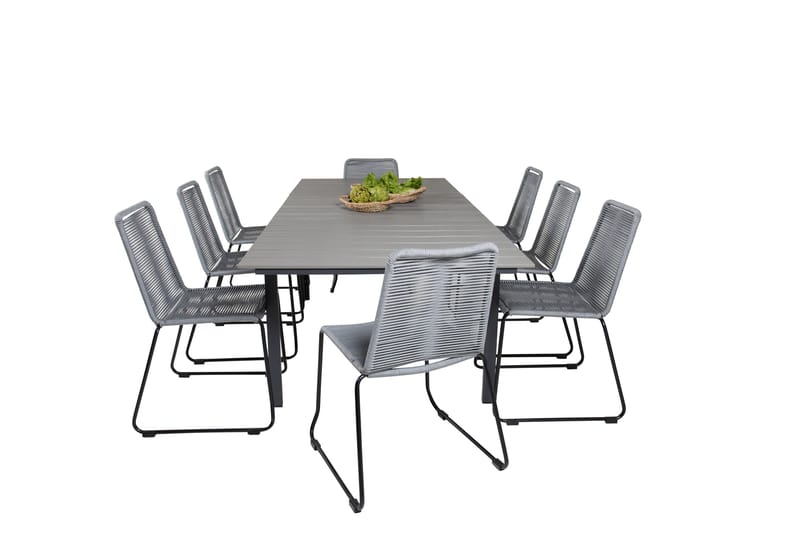 Levels Förlängningsbar Matgrupp 160cm + 8 Lindos Stolar Svar - Svart/Grå - Utemöbler - Utegrupp - Matgrupper utomhus