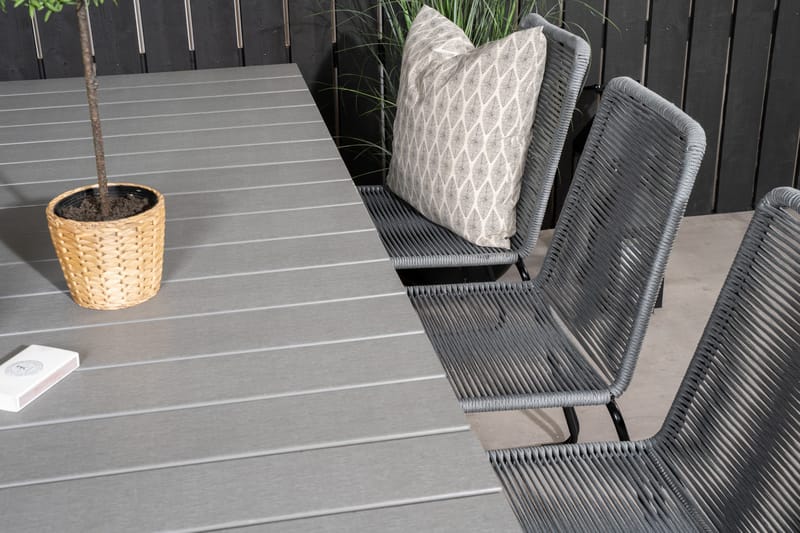 Levels Förlängningsbar Matgrupp 160cm + 8 Lindos Stolar Svar - Svart/Grå - Utemöbler - Utegrupp - Matgrupper utomhus