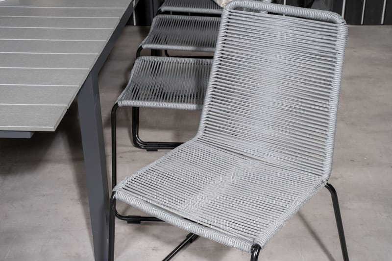 Levels Förlängningsbar Matgrupp 160cm + 8 Lindos Stolar Svar - Svart/Grå - Utemöbler - Utegrupp - Matgrupper utomhus