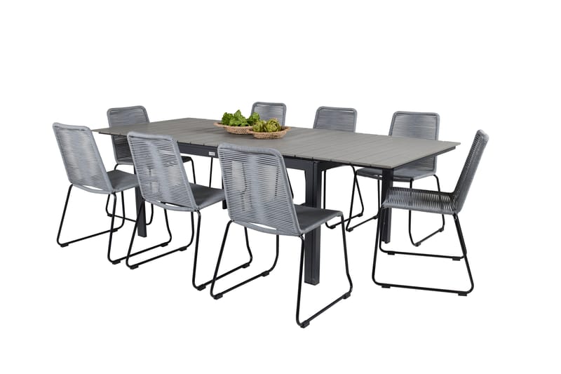 Levels Förlängningsbar Matgrupp 160cm + 8 Lindos Stolar Svar - Svart/Grå - Utemöbler - Utegrupp - Matgrupper utomhus