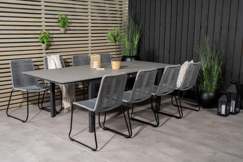 Levels Förlängningsbar Matgrupp 160cm + 8 Lindos Stolar Svar - Svart/Grå - Utemöbler - Utegrupp - Matgrupper utomhus