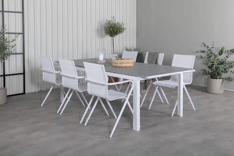 Levels Förlängningsbar Matgrupp 229cm + 6 Alina Stolar Grå/V - Grå/Vit - Utemöbler - Utegrupp - Matgrupper utomhus
