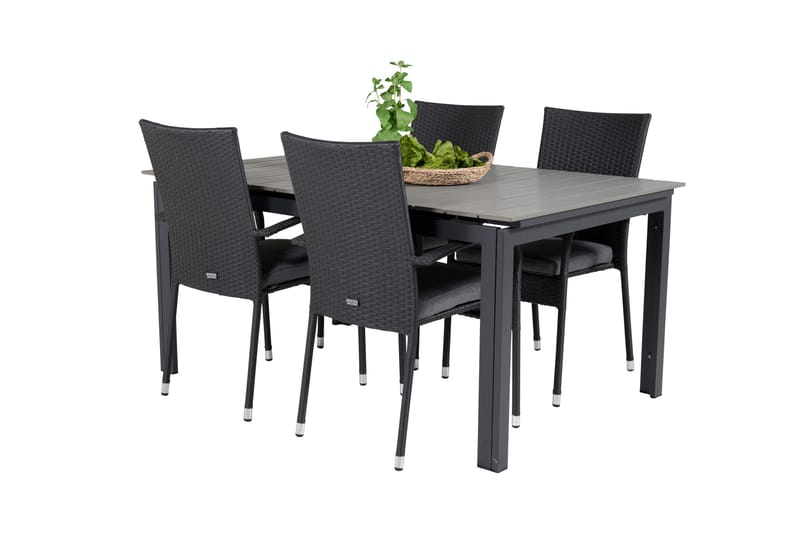 Levels Förlängningsbar Matgrupp Utomhus 160-240 cm + 4 st Anna Matstol - Grå/Svart - Utemöbler - Utegrupp - Matgrupper utomhus