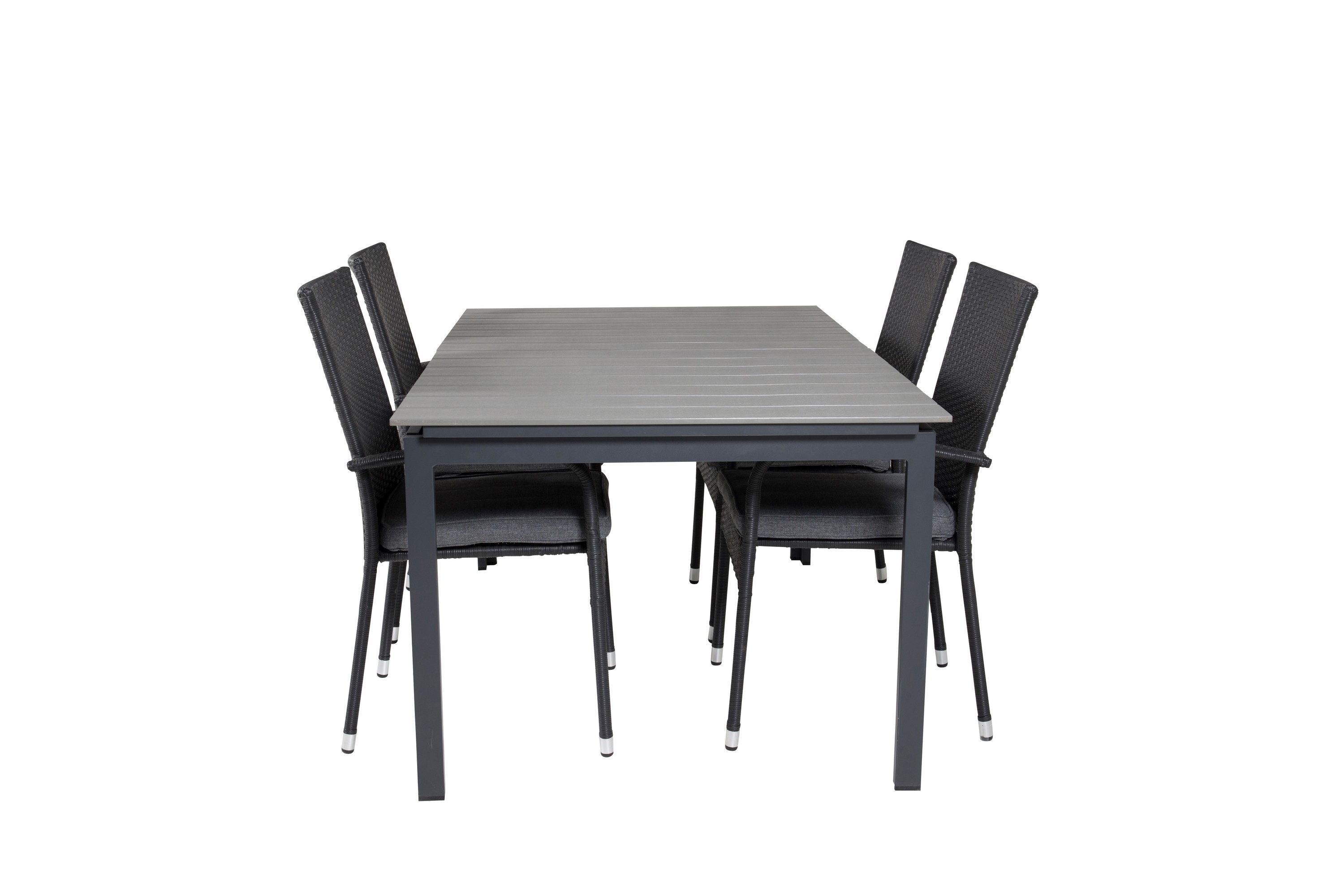 levels förlängningsbar matgrupp utomhus 160-240 cm + 4 st anna matstol - grå/svart
