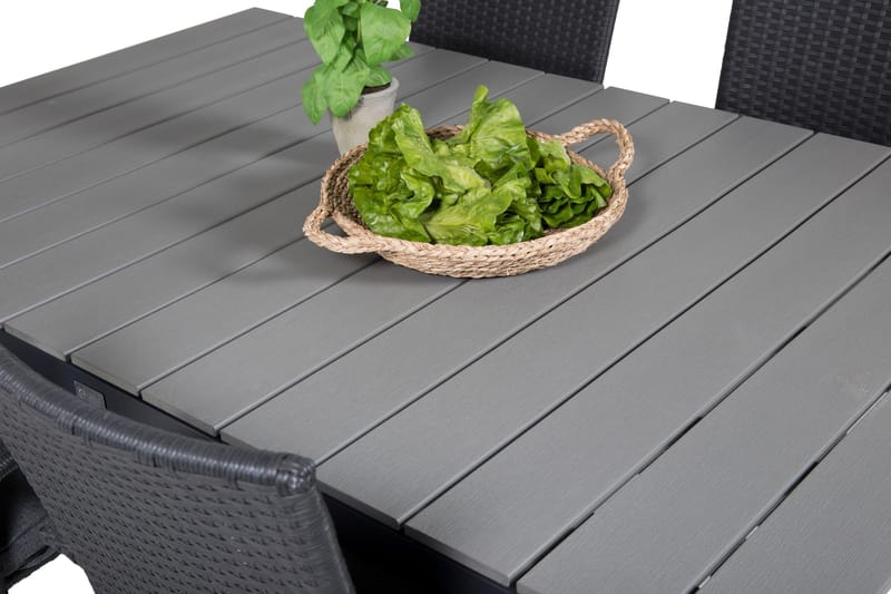 Levels Förlängningsbar Matgrupp Utomhus 160-240 cm + 4 st Anna Matstol - Grå/Svart - Utemöbler - Utegrupp - Matgrupper utomhus