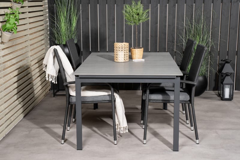 Levels Förlängningsbar Matgrupp Utomhus 160-240 cm + 4 st Anna Matstol - Grå/Svart - Utemöbler - Utegrupp - Matgrupper utomhus