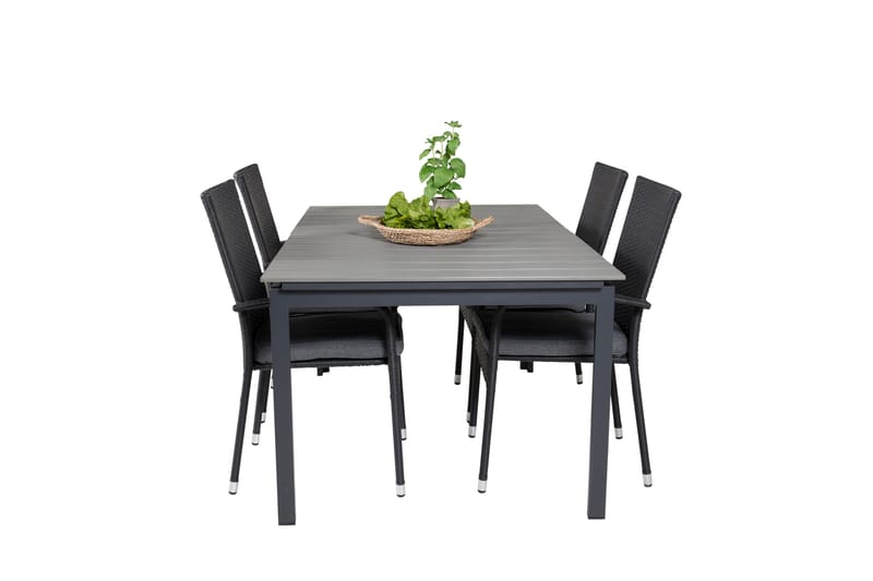 Levels Förlängningsbar Matgrupp Utomhus 160-240 cm + 4 st Anna Matstol - Grå/Svart - Utemöbler - Utegrupp - Matgrupper utomhus