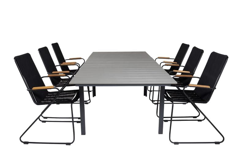 Levels Förlängningsbar Matgrupp Utomhus 160-240 cm + 6 st Bois Matstol, Grå/Svart