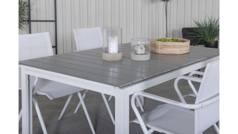 Levels Förlängningsbar Matgrupp Utomhus 160-240cm + 4 Alina Matstola - Vit - Utemöbler - Utegrupp - Matgrupper utomhus