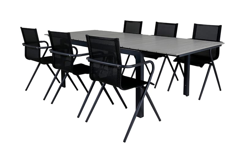 Levels Förlängningsbar Matgrupp Utomhus 160-240cm + 6 Alina Stolar - Svart - Utemöbler - Utegrupp - Matgrupper utomhus