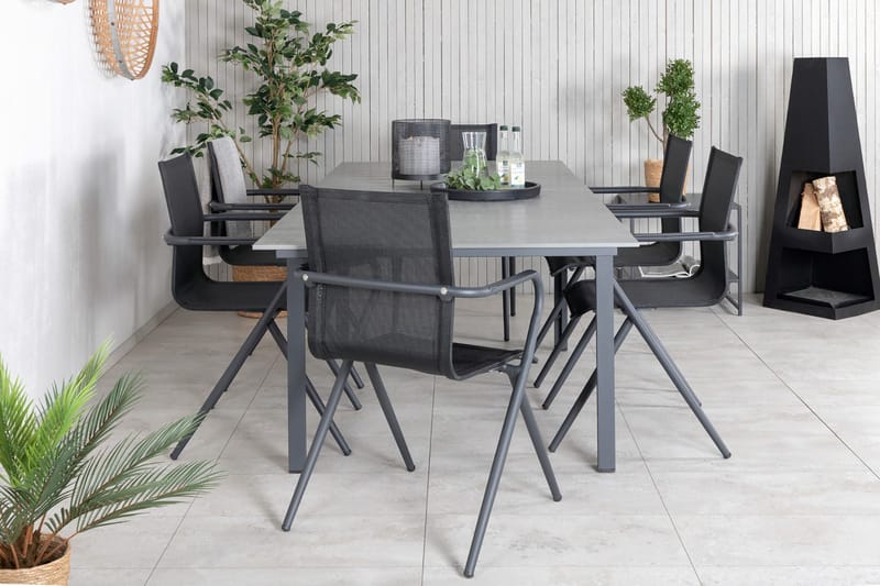 Levels Förlängningsbar Matgrupp Utomhus 160-240cm + 6 Alina Stolar - Svart - Utemöbler - Utegrupp - Matgrupper utomhus