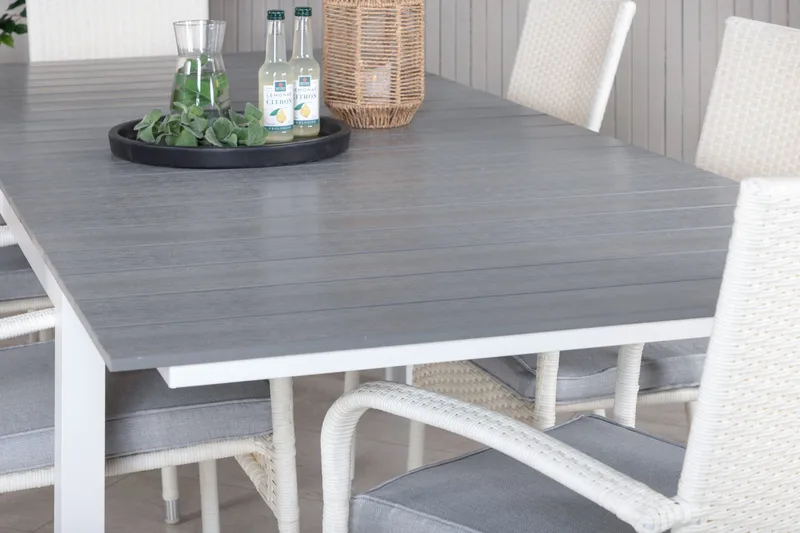 Levels Förlängningsbar Matgrupp Utomhus 160-240cm + 6 Anna Stolar - Vit/Grå - Utemöbler - Utegrupp - Matgrupper utomhus