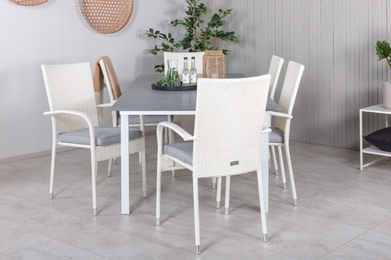 Levels Förlängningsbar Matgrupp Utomhus 160-240cm + 6 Anna Stolar, Vit/Grå