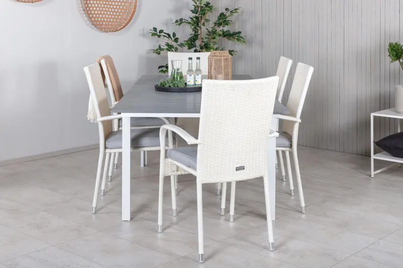 Levels Förlängningsbar Matgrupp Utomhus 160-240cm + 6 Anna Stolar - Vit/Grå - Utemöbler - Utegrupp - Matgrupper utomhus