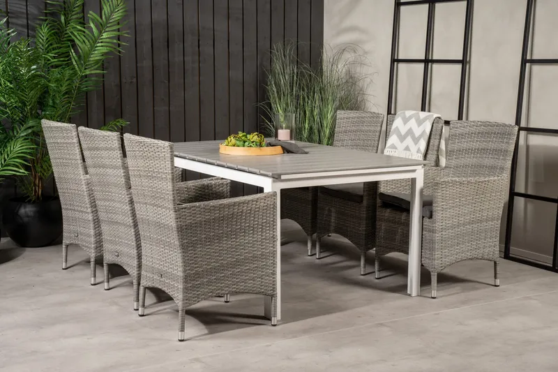 Levels Förlängningsbar Matgrupp Utomhus 160-240cm + 6 Malin Stolar - Grå - Utemöbler - Utegrupp - Matgrupper utomhus