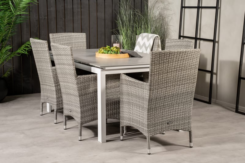 Levels Förlängningsbar Matgrupp Utomhus 160-240cm + 6 Malin Stolar - Grå - Utemöbler - Utegrupp - Matgrupper utomhus