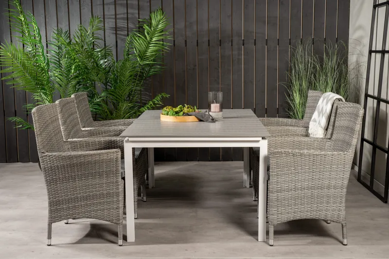 Levels Förlängningsbar Matgrupp Utomhus 160-240cm + 6 Malin Stolar, Grå