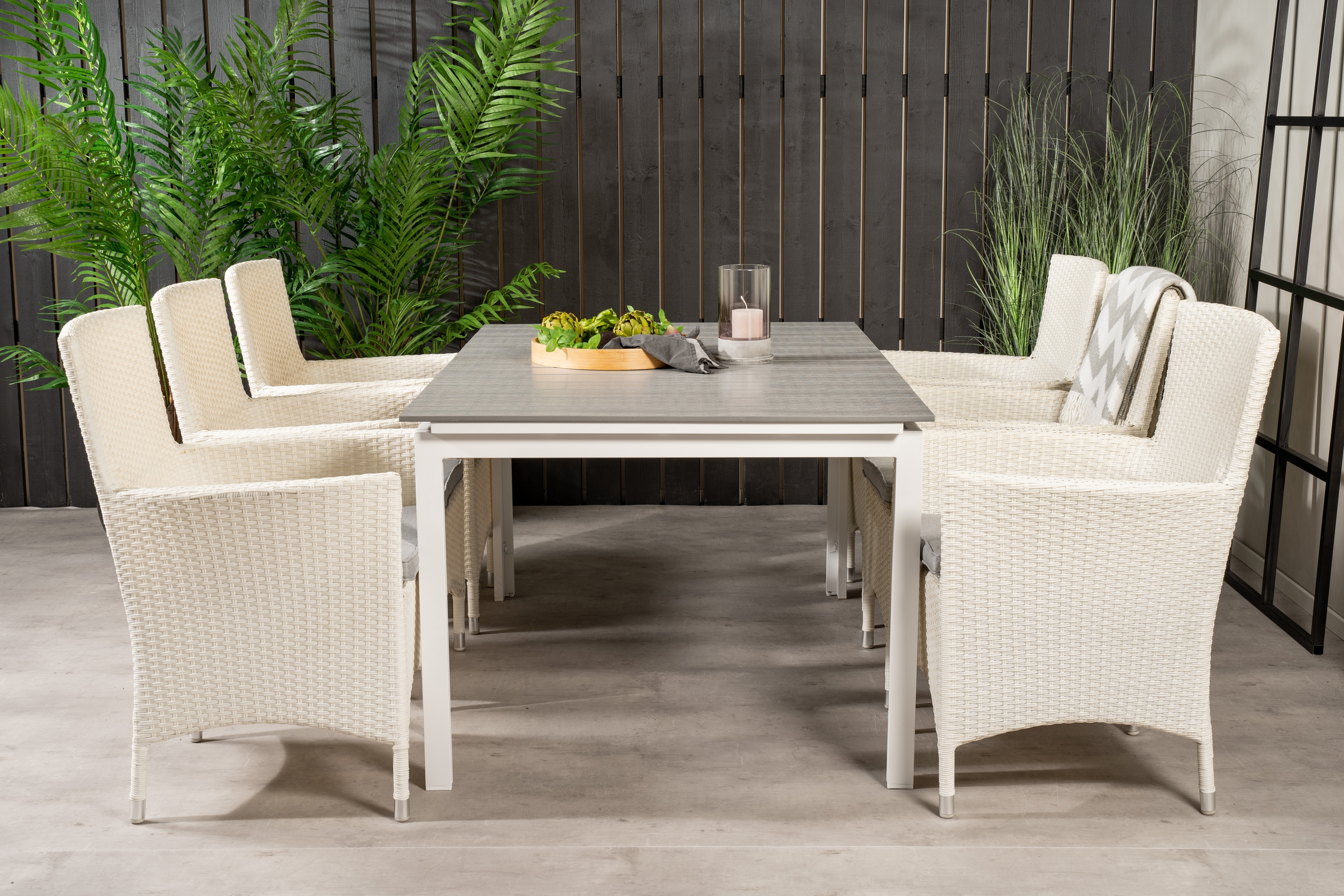 levels förlängningsbar matgrupp utomhus 160-240cm + 6 malin stolar - vit