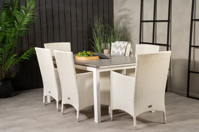 Levels Förlängningsbar Matgrupp Utomhus 160-240cm + 6 Malin Stolar - Vit - Utemöbler - Utegrupp - Matgrupper utomhus