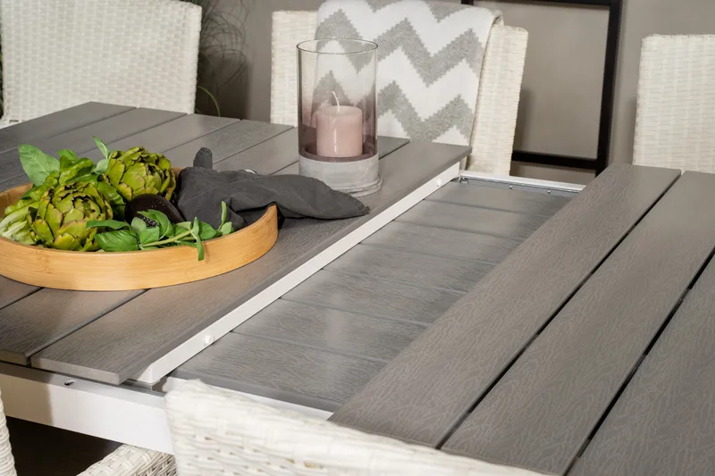 Levels Förlängningsbar Matgrupp Utomhus 160-240cm + 6 Malin Stolar - Vit - Utemöbler - Utegrupp - Matgrupper utomhus