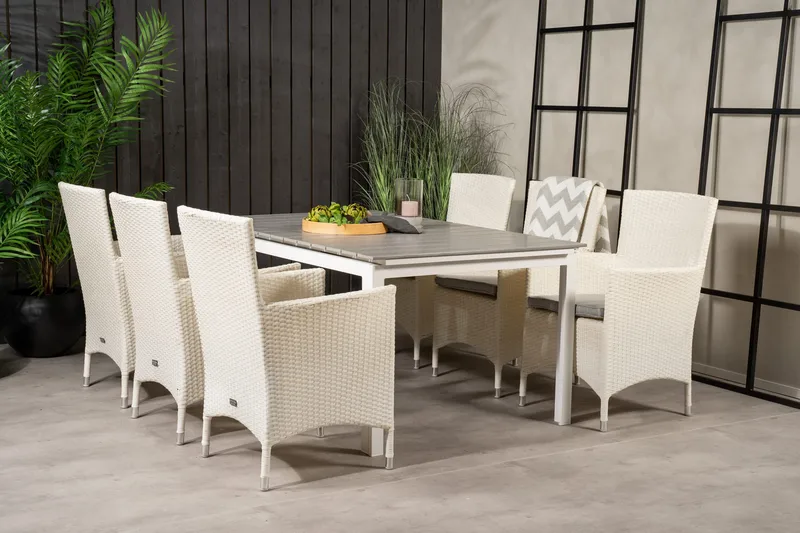 Levels Förlängningsbar Matgrupp Utomhus 160-240cm + 6 Malin Stolar - Vit - Utemöbler - Utegrupp - Matgrupper utomhus