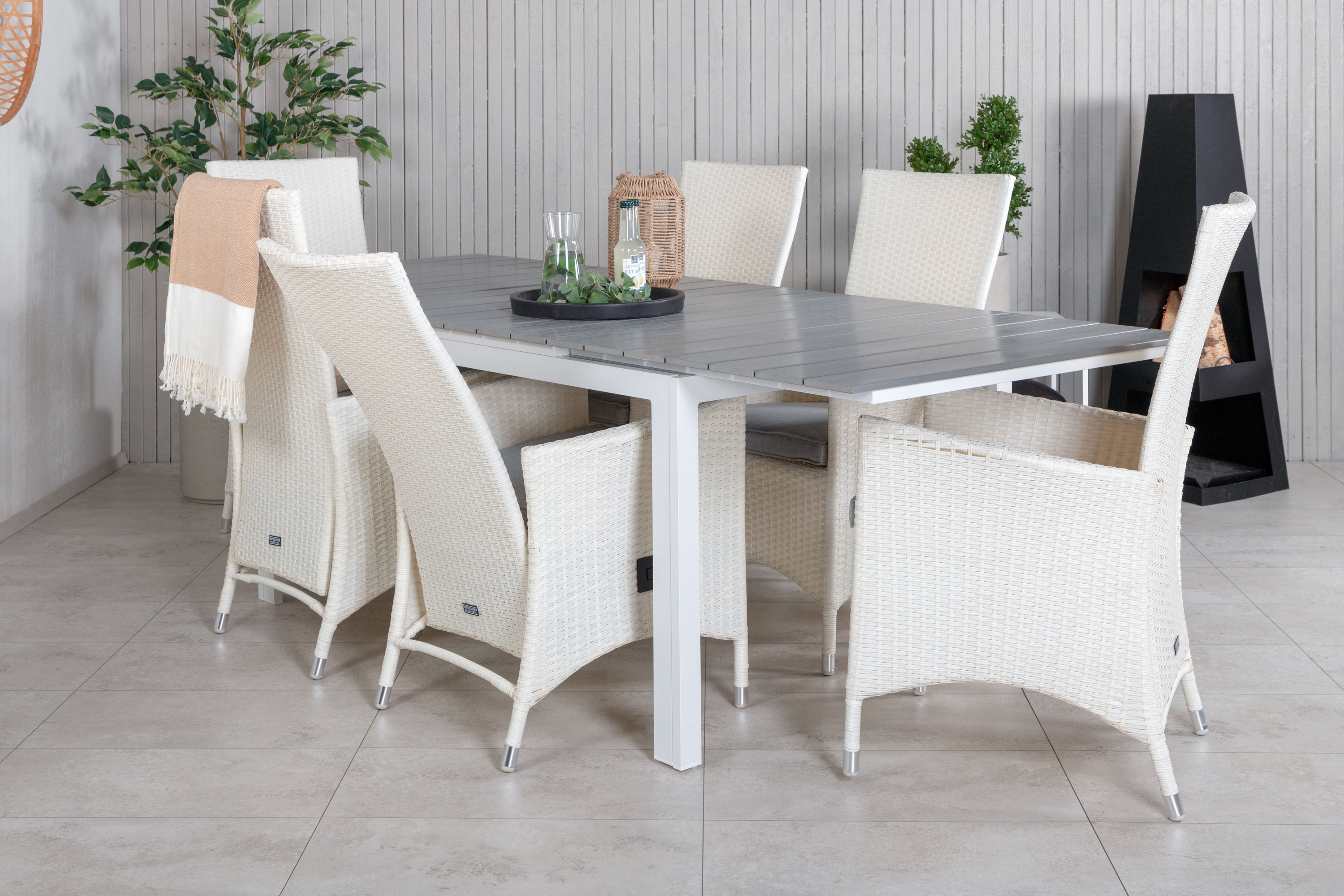 levels förlängningsbar matgrupp utomhus 160-240cm + 6 padova stolar - grå