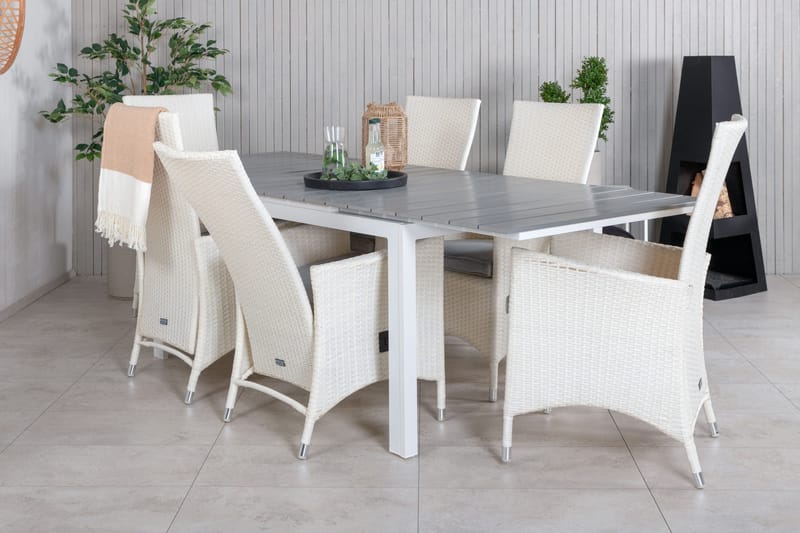 Levels Förlängningsbar Matgrupp Utomhus 160-240cm + 6 Padova Stolar, Grå