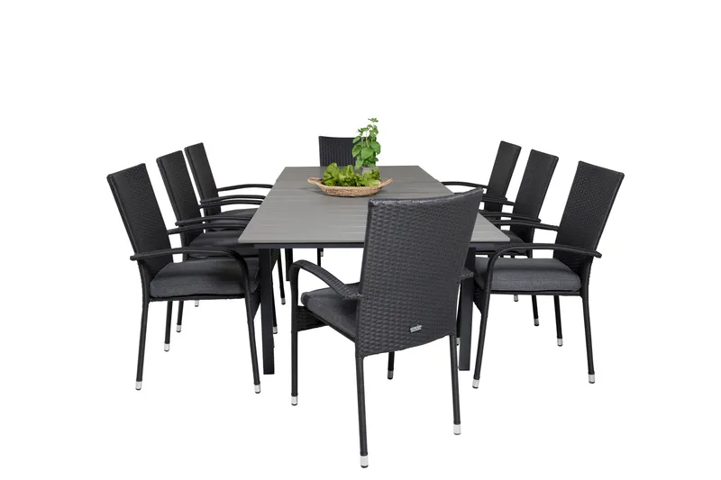 Levels Förlängningsbar Matgrupp Utomhus 160-240cm + 8 Anna Stolar - Vit/Grå - Utemöbler - Utegrupp - Matgrupper utomhus