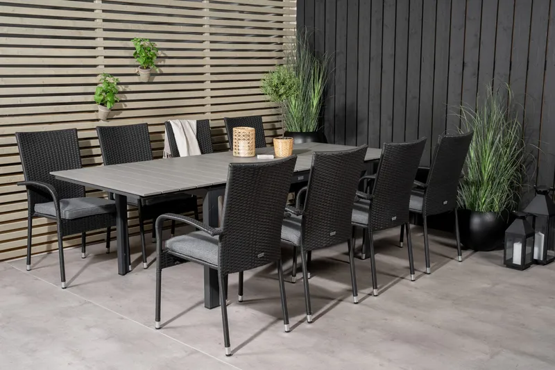 Levels Förlängningsbar Matgrupp Utomhus 160-240cm + 8 Anna Stolar - Vit/Grå - Utemöbler - Utegrupp - Matgrupper utomhus