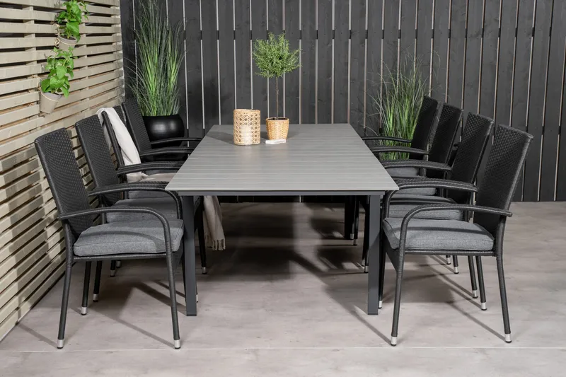 Levels Förlängningsbar Matgrupp Utomhus 160-240cm + 8 Anna Stolar - Vit/Grå - Utemöbler - Utegrupp - Matgrupper utomhus