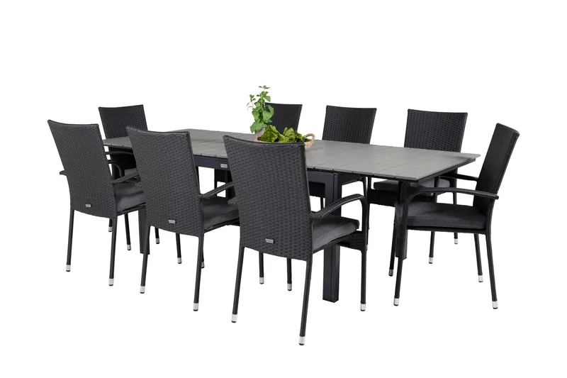 Levels Förlängningsbar Matgrupp Utomhus 160-240cm + 8 Anna Stolar - Vit/Grå - Utemöbler - Utegrupp - Matgrupper utomhus