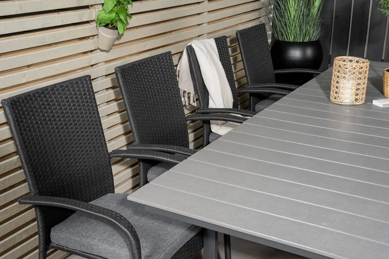 Levels Förlängningsbar Matgrupp Utomhus 160-240cm + 8 Anna Stolar - Vit/Grå - Utemöbler - Utegrupp - Matgrupper utomhus