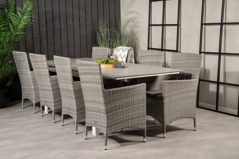 Levels Förlängningsbar Matgrupp Utomhus 160-240cm + 8 Malin Stolar, Grå