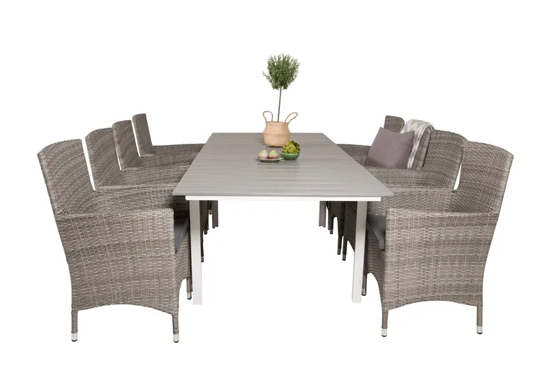 Levels Förlängningsbar Matgrupp Utomhus 160-240cm + 8 Malin Stolar - Grå - Utemöbler - Utegrupp - Matgrupper utomhus