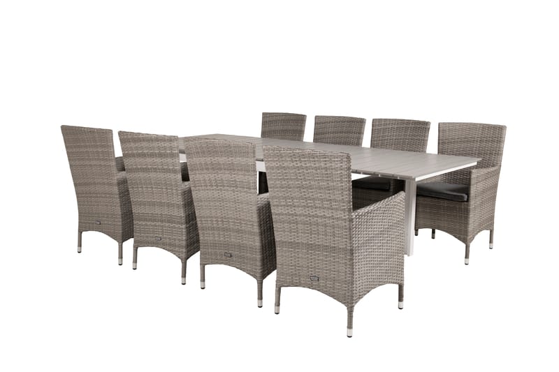 Levels Förlängningsbar Matgrupp Utomhus 160-240cm + 8 Malin Stolar - Grå - Utemöbler - Utegrupp - Matgrupper utomhus