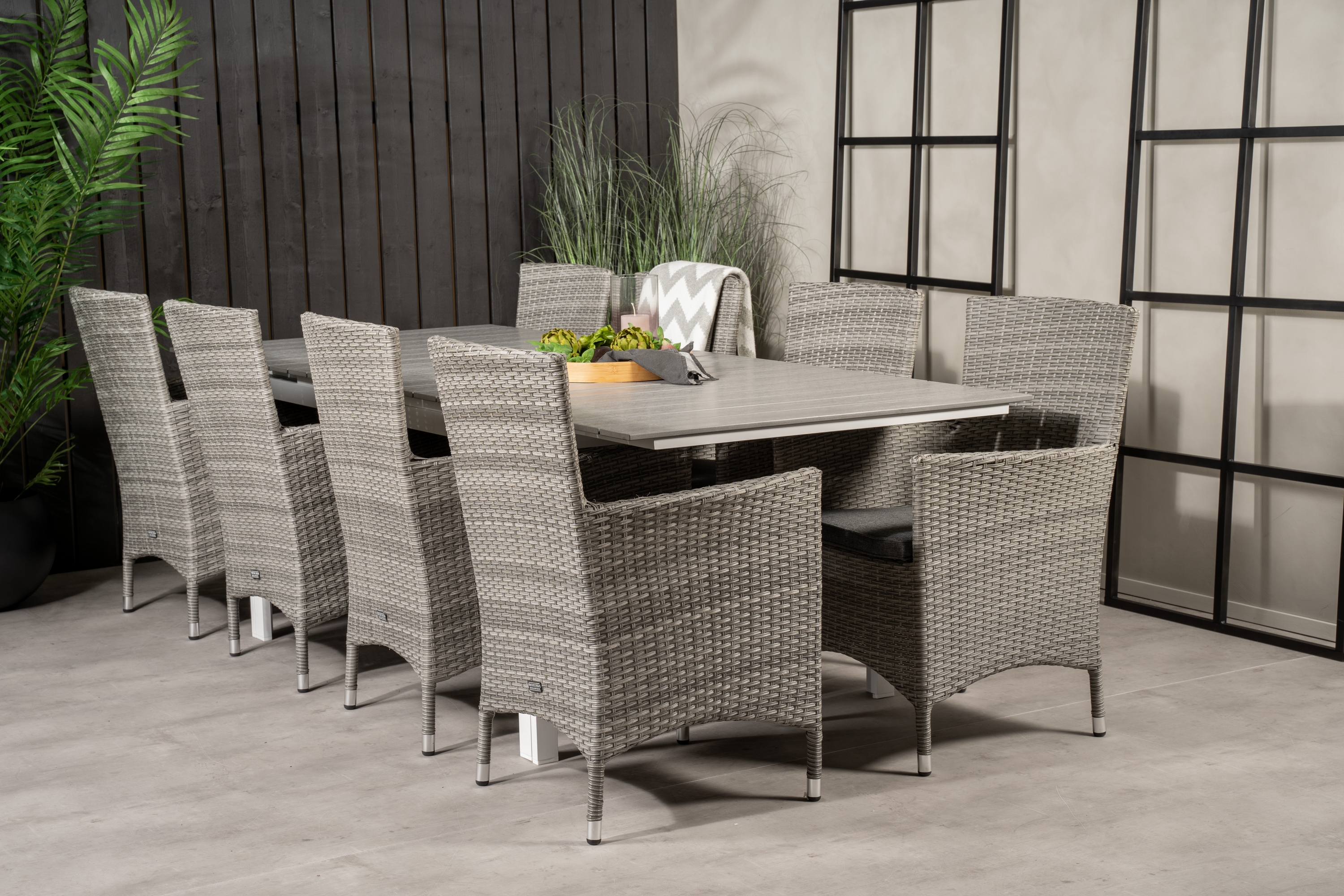 levels förlängningsbar matgrupp utomhus 160-240cm + 8 malin stolar - grå