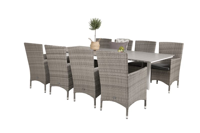 Levels Förlängningsbar Matgrupp Utomhus 160-240cm + 8 Malin Stolar - Grå - Utemöbler - Utegrupp - Matgrupper utomhus