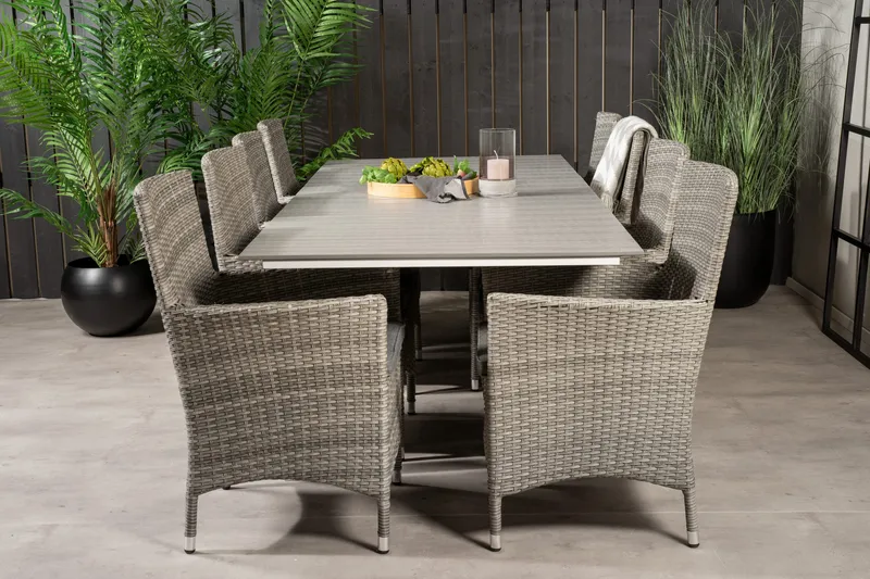 Levels Förlängningsbar Matgrupp Utomhus 160-240cm + 8 Malin Stolar - Grå - Utemöbler - Utegrupp - Matgrupper utomhus