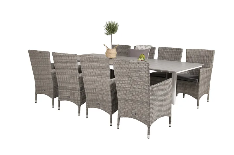 Levels Förlängningsbar Matgrupp Utomhus 160-240cm + 8 Malin Stolar - Grå - Utemöbler - Utegrupp - Matgrupper utomhus