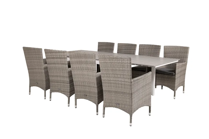 Levels Förlängningsbar Matgrupp Utomhus 160-240cm + 8 Malin Stolar - Grå - Utemöbler - Utegrupp - Matgrupper utomhus